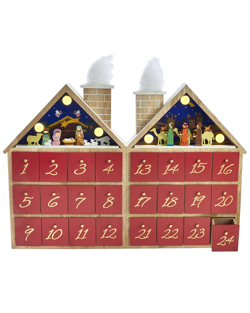 Kurt Adler 11.81-inch Battery-operated Wooden Led Nativity Advent Calendar In Multi
