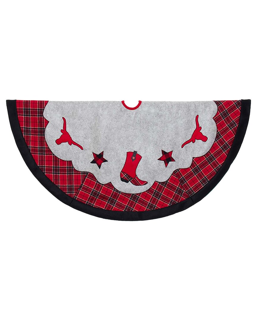 Kurt Adler 48-inch Plaid Cowboy Design Appliqué & Embroidered Western Felt Tree Skirt In Red