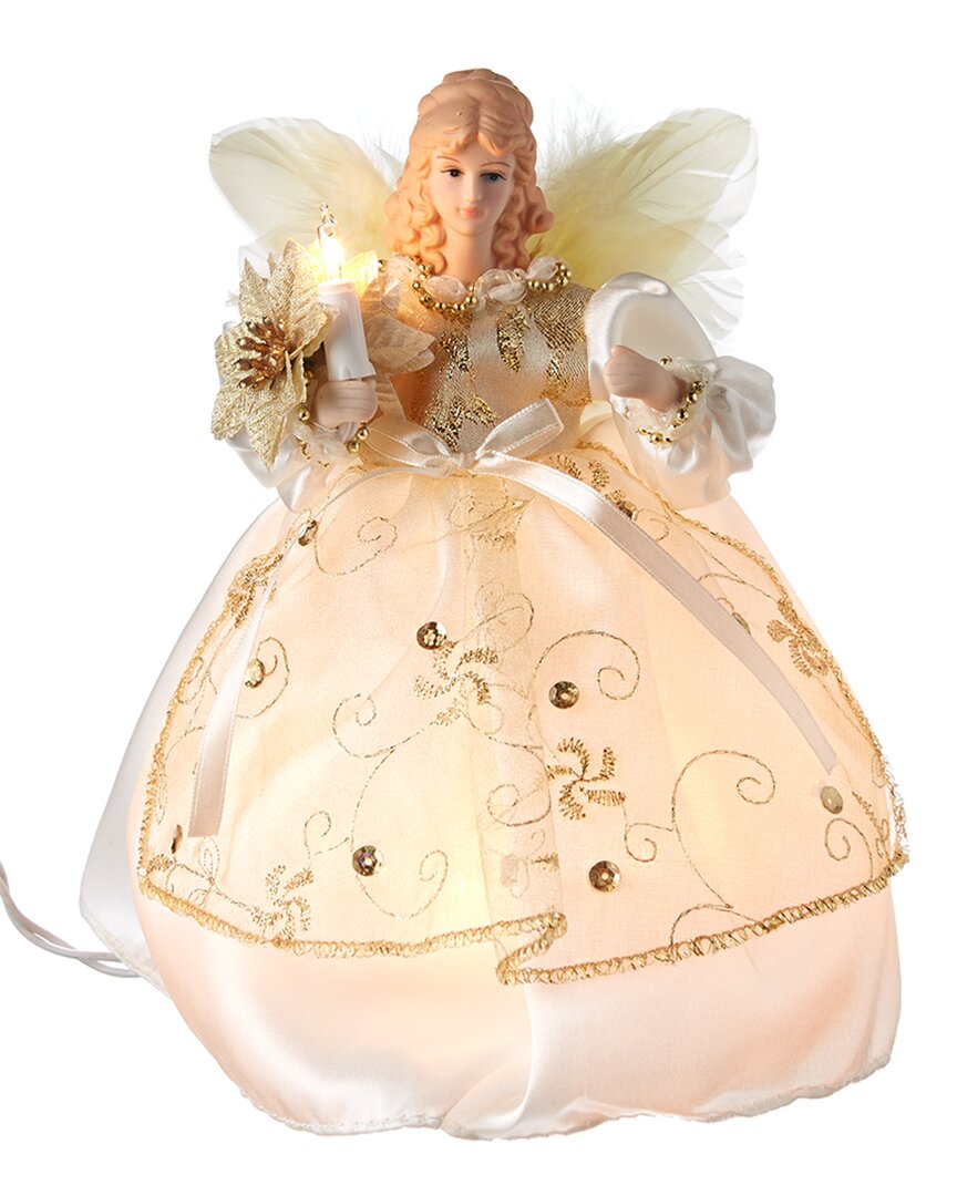 Kurt Adler 10-light 9-inch Ivory & Gold Angel Treetop In Neutral
