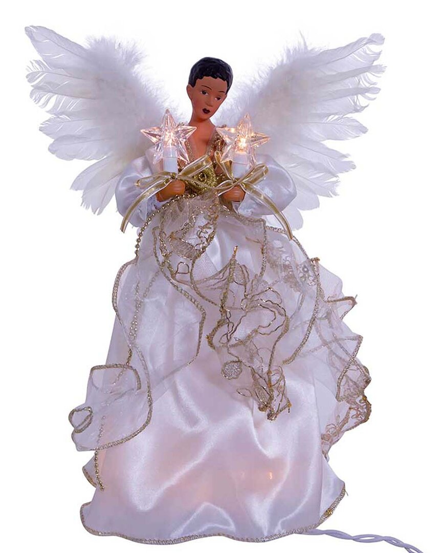 Kurt Adler 10-light 12-inch Ivory & Gold Black Angel Treetop In White