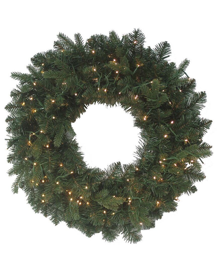 Kurt Adler 24-inch Pre-lit Warm White Led Noble Fir Wreath In Green