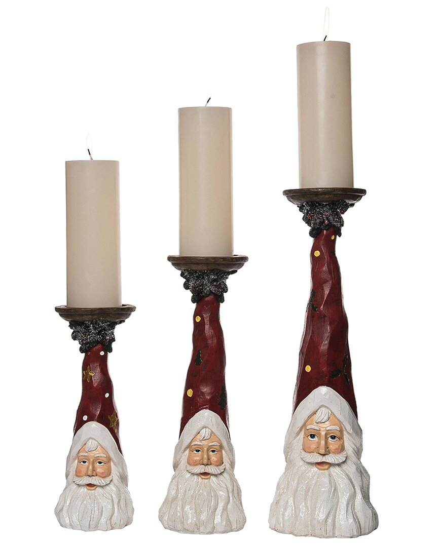 Transpac Resin 18in Multicolored Christmas Santa Candle Pillars Set Of 3