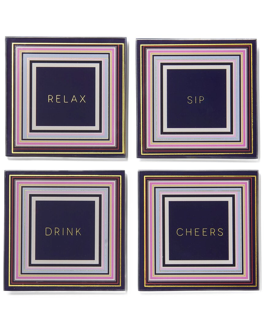 Trina Turk Cheers To You Gold Set Of 4 Glass Coaster Set
