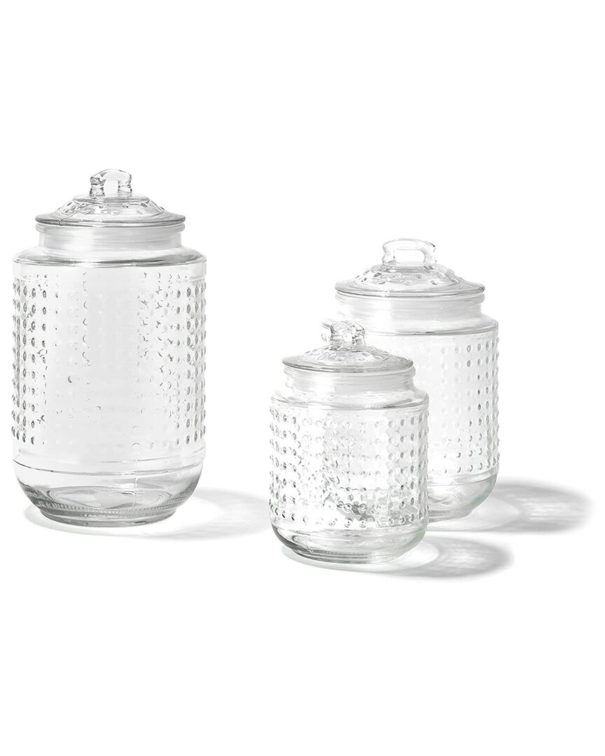 Stylesetter Style Setter Beaded Hammered Canister Set Of 3 In Clear