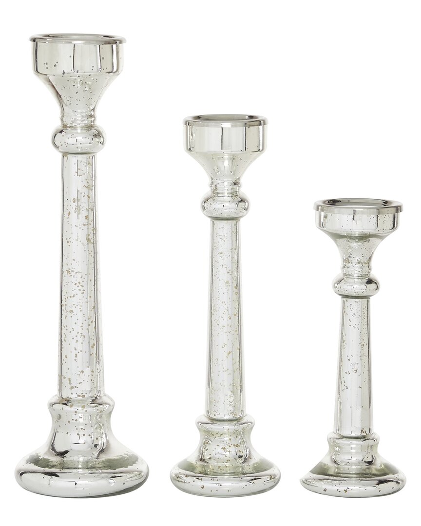 Peyton Lane Set Of 3 Vintage Solid Glass Candle Holder In Silver