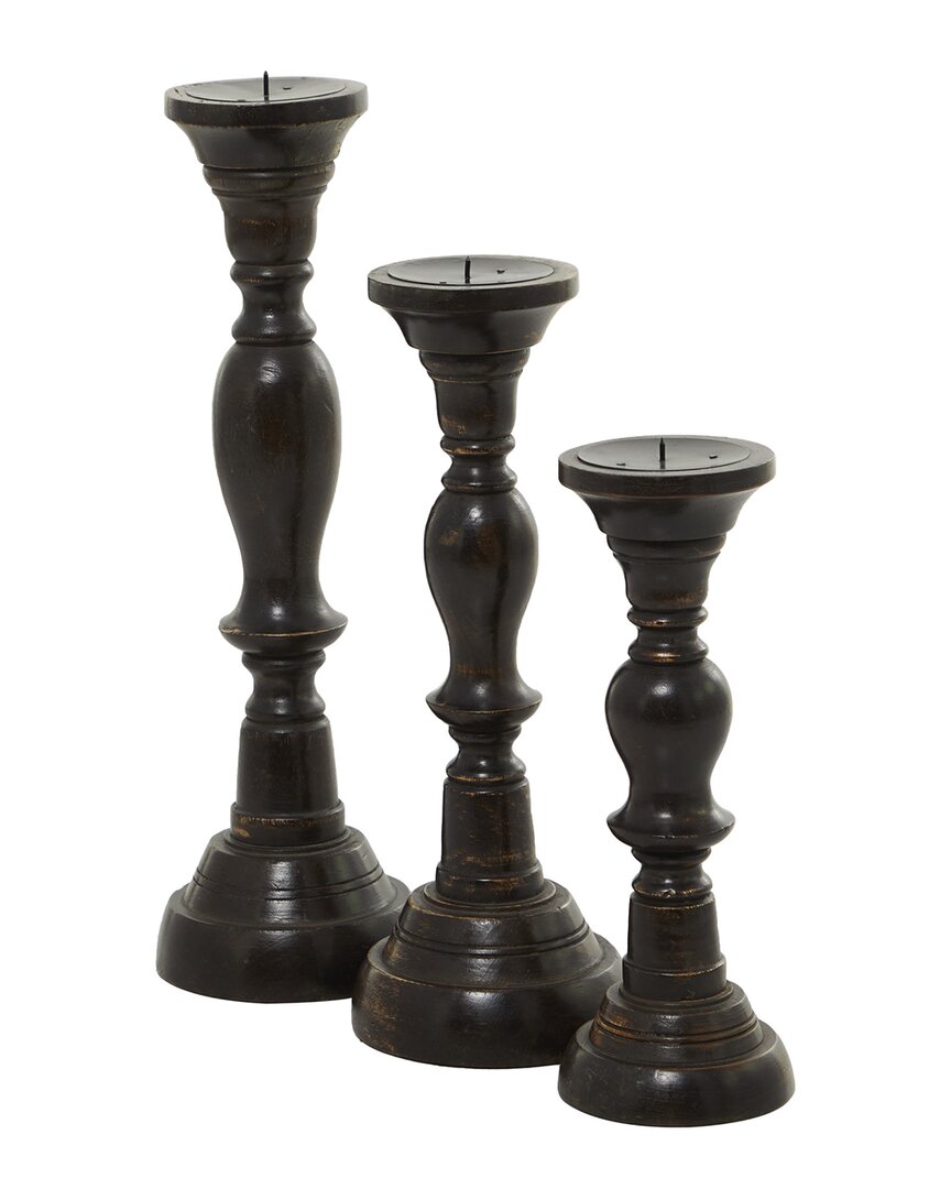 Peyton Lane Set Of 3 Farmhouse Solid Mango Wood Candle Holder In Black