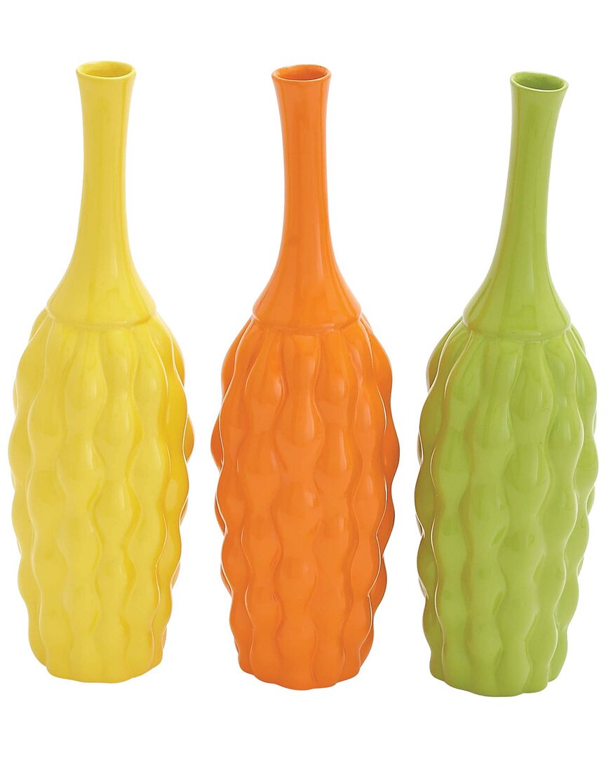 The Novogratz Set Of 3 Multi Colored Ceramic Vase In Burgundy
