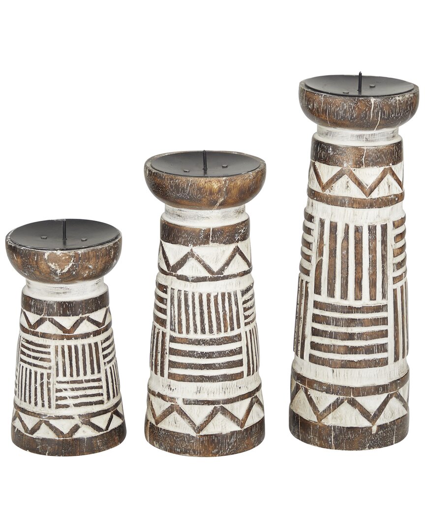 Shop Peyton Lane Set Of 3 Eclectic Round Dark Wood Candle Holder