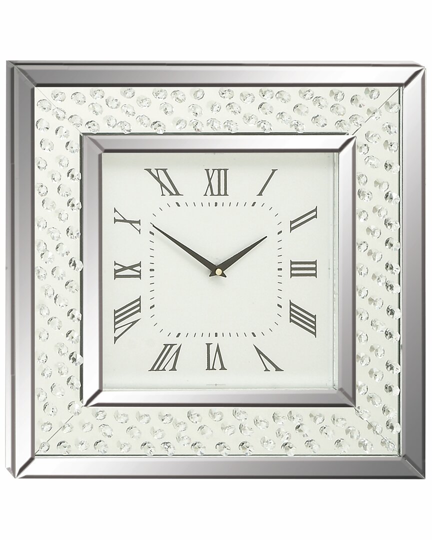 Peyton Lane Glam Square Wood Wall Clock In Silver