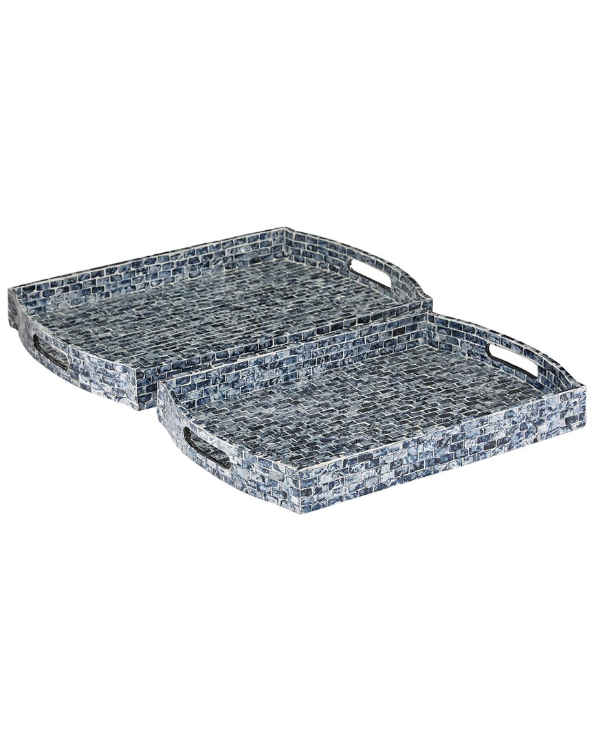 Peyton Lane Set Of 2 Coastal Rectangle Blue Wood Tray In Blue