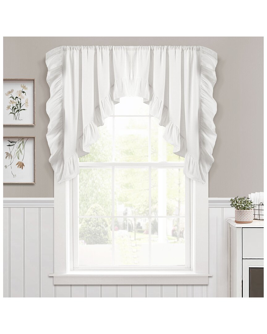 Lush Decor Linen Ruffle Kitchen Swags White Pair In White