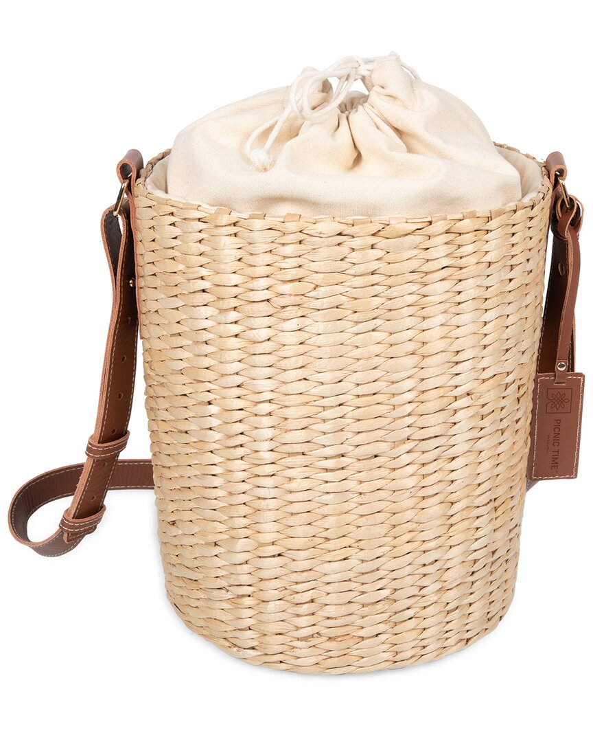 Picnic Time Palermo Rush Insulated Bucket Tote With Leather Straps In Brown