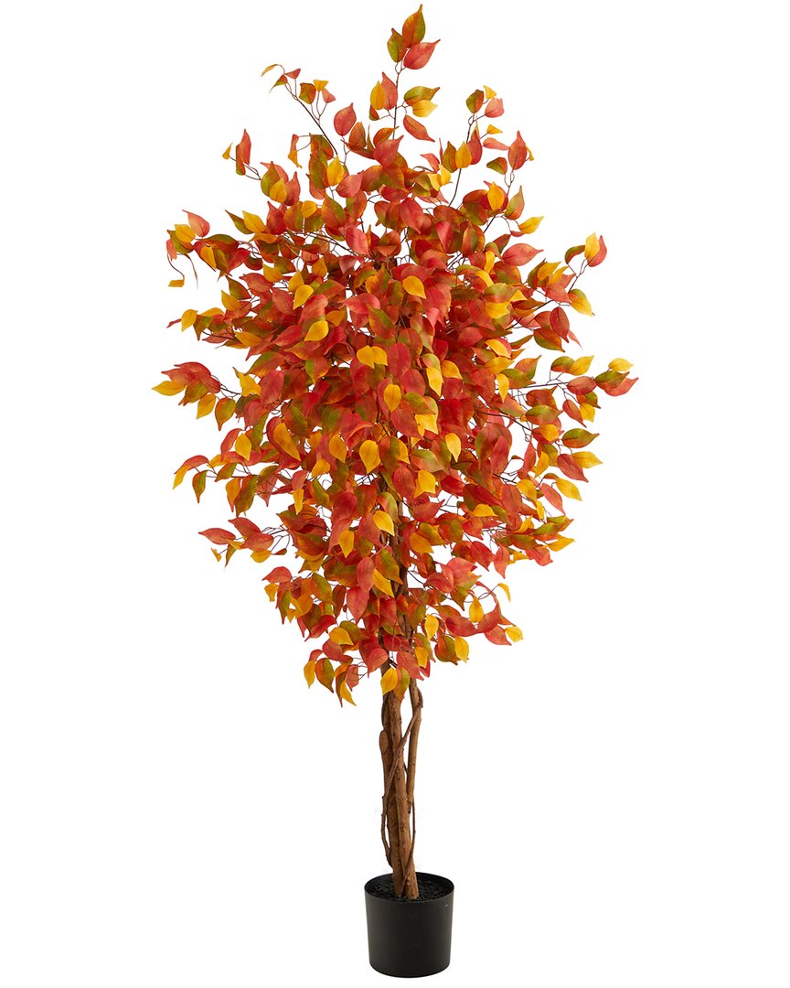 Nearly Natural 6ft. Autumn Ficus Artificial Fall Tree In Orange