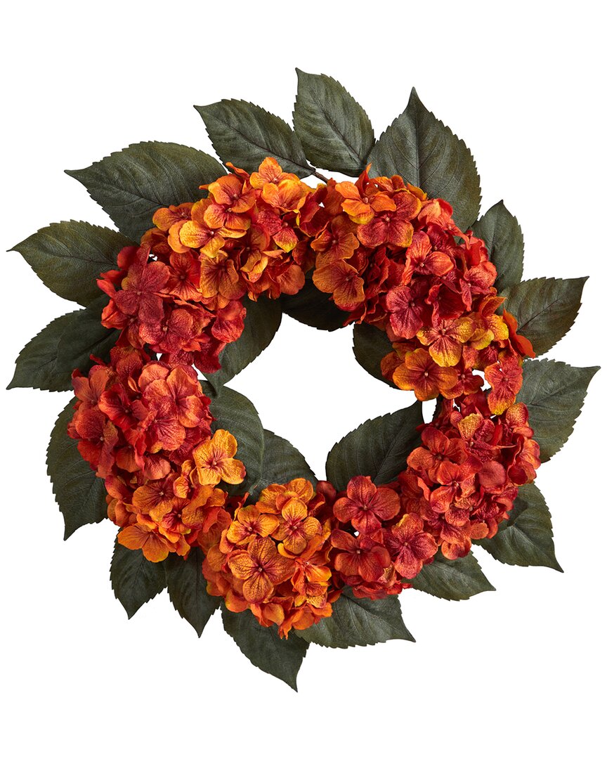Nearly Natural 20in. Autumn Hydrangea Artificial Wreath In Orange