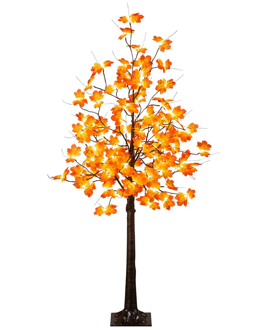 Nearly Natural 5ft. Pre-lit Minimalist Autumn Maple Artificial Fall Tree In Orange