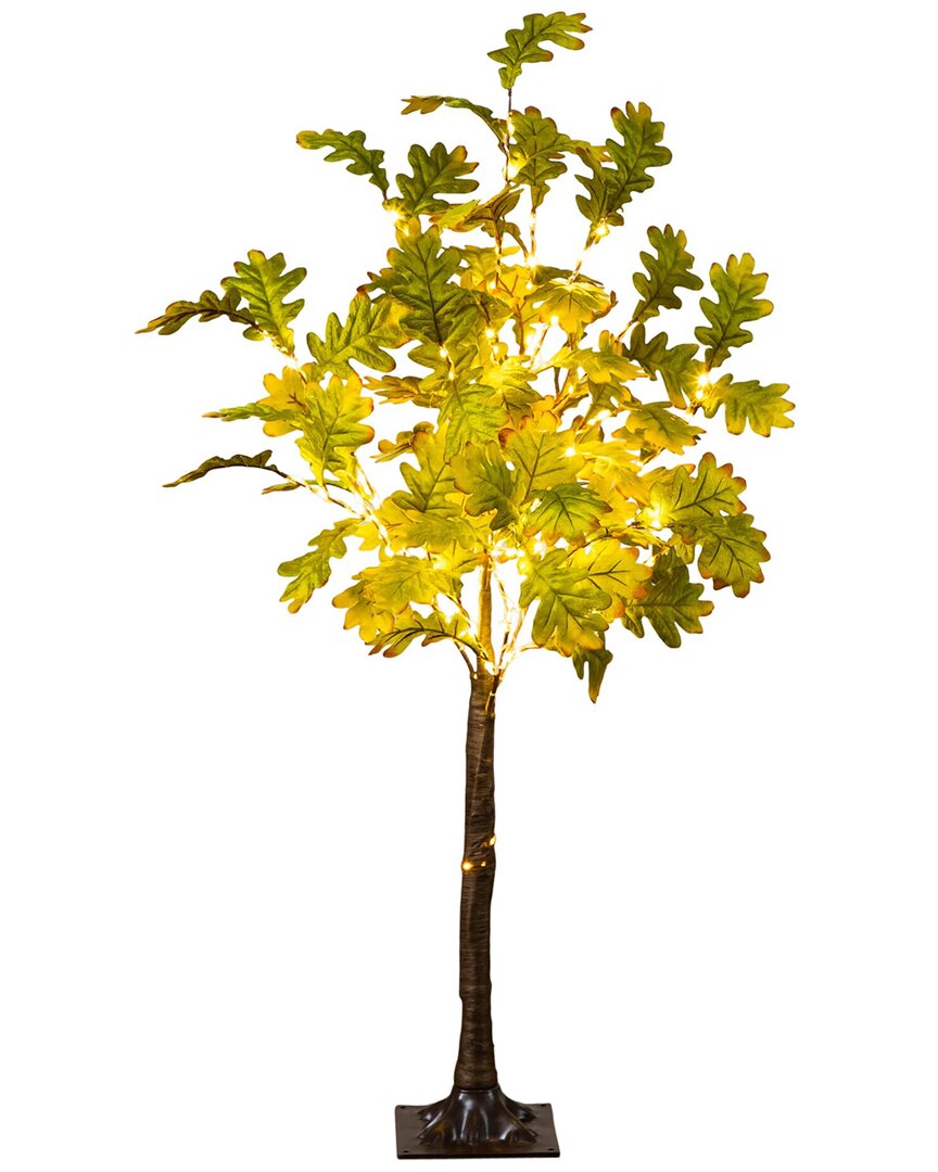 Nearly Natural 4ft. Pre-lit Green Autumn Oak Artificial Fall Tree In Yellow