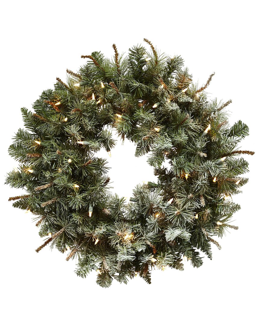 Nearly Natural 30in. Lighted Frosted Pine Wreath In Green