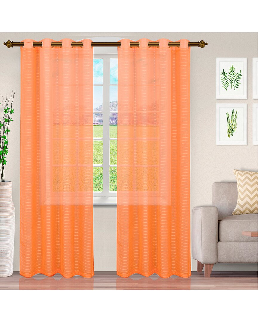 Superior Jackson Stripe Sheer Grommet Curtain Panel Set In Orange