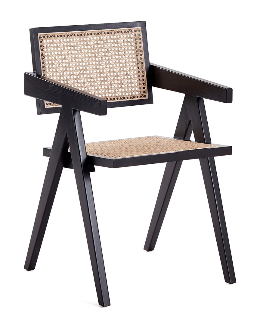 Manhattan Comfort Hamlet Dining Arm Chair In Black And Natural Cane