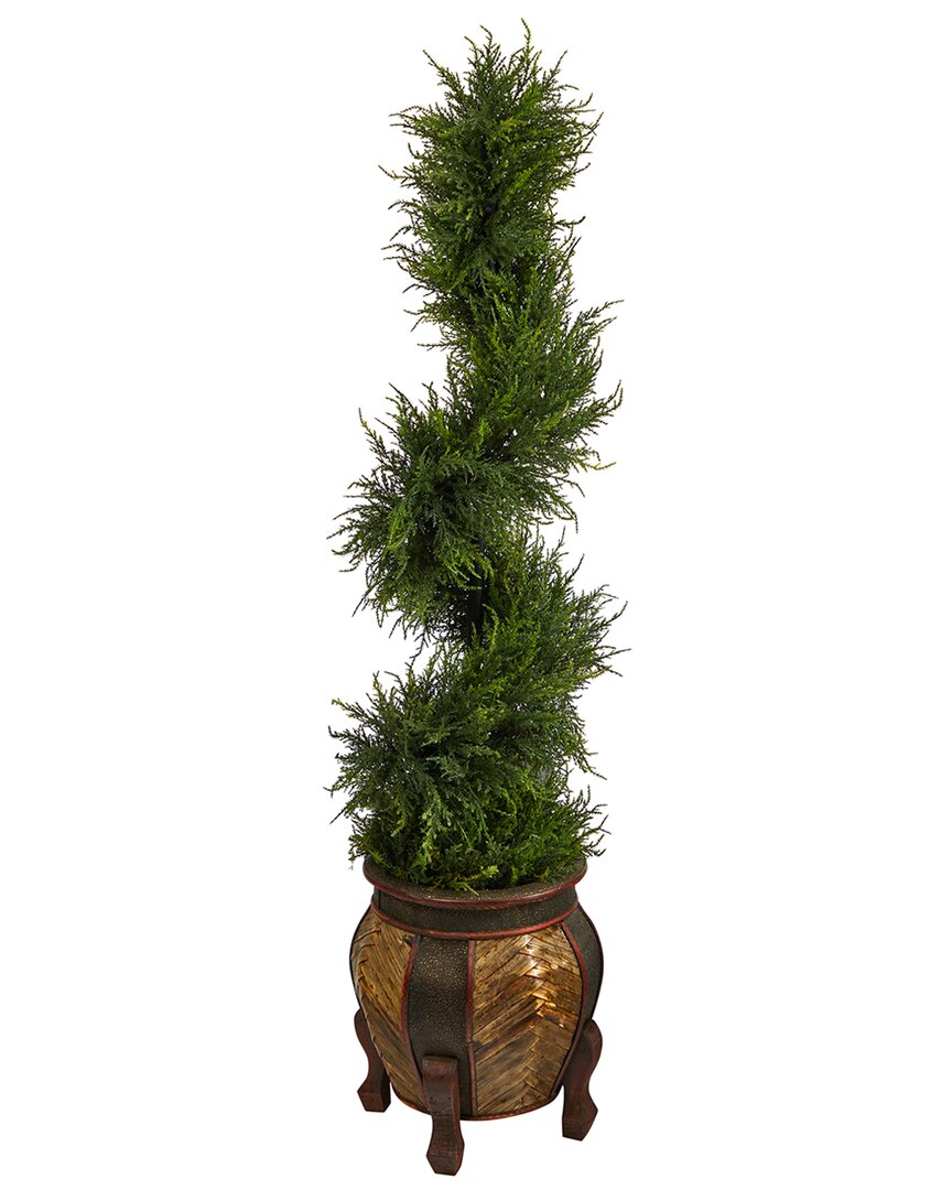 Nearly Natural 4.5ft. Spiral Cypress Artificial Tree In Decorative Planter In Green
