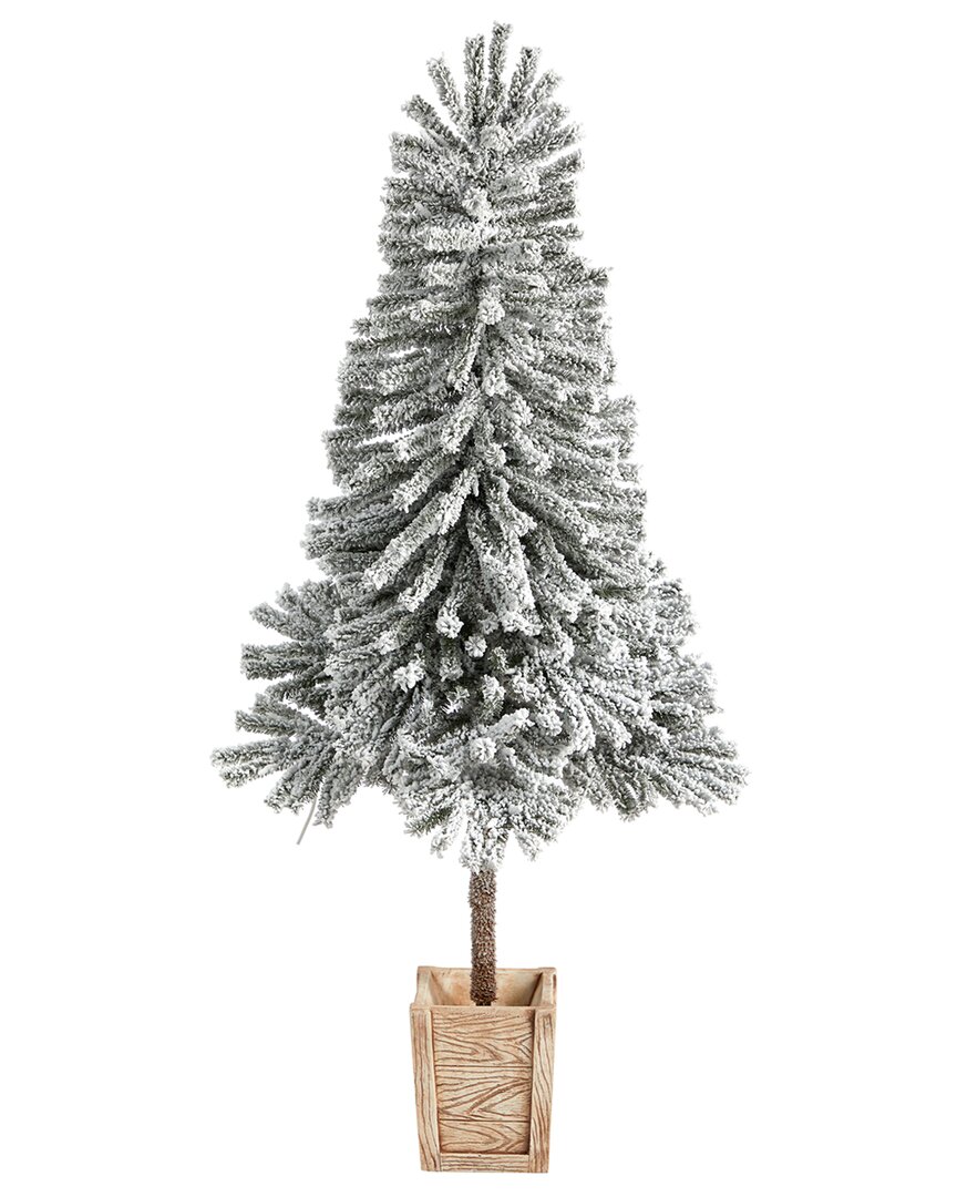 Nearly Natural 5ft. Winter Flocked Leaning Artificial Christmas Tree Pre-lit In Gray