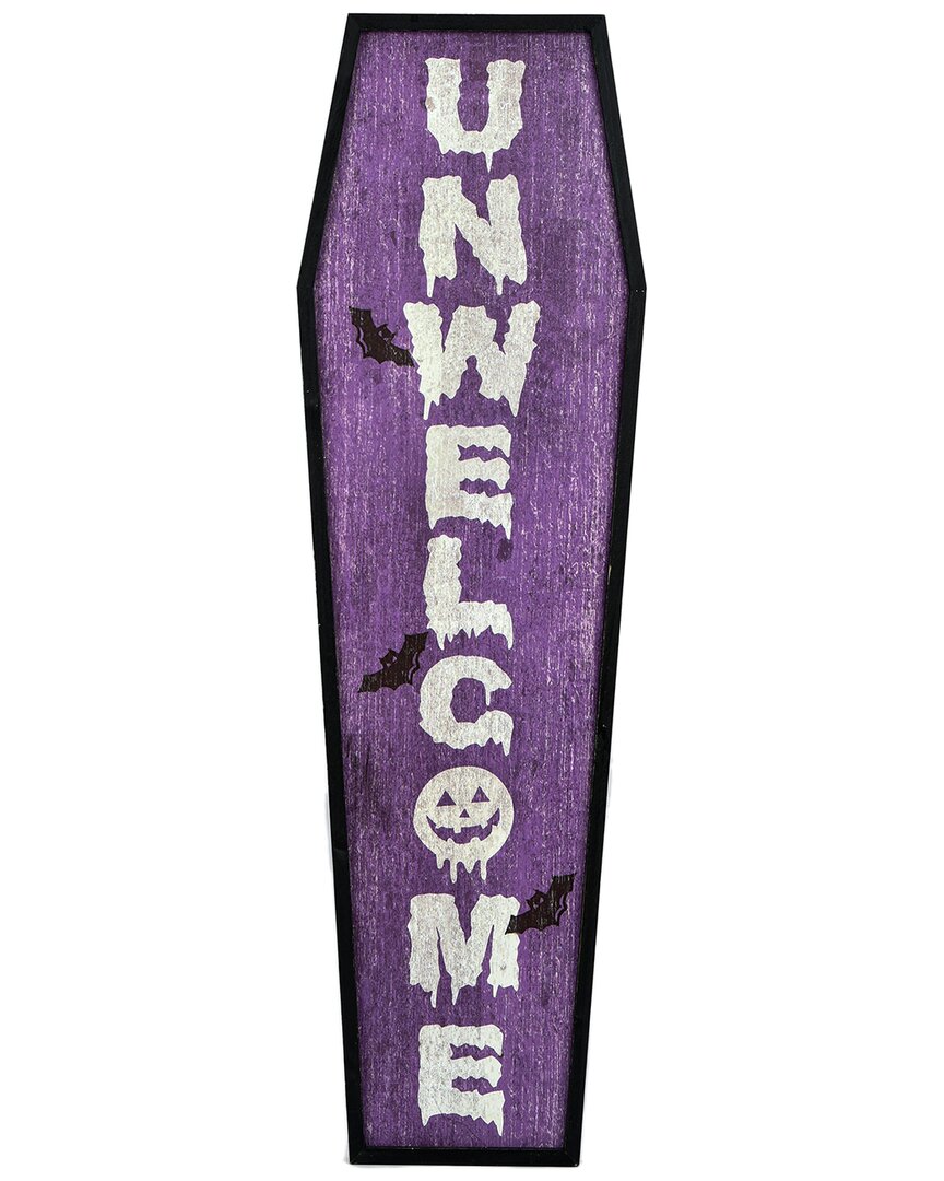 National Tree Company 39 Halloween Unwelcome Porch Sign Coffin Shape In Purple