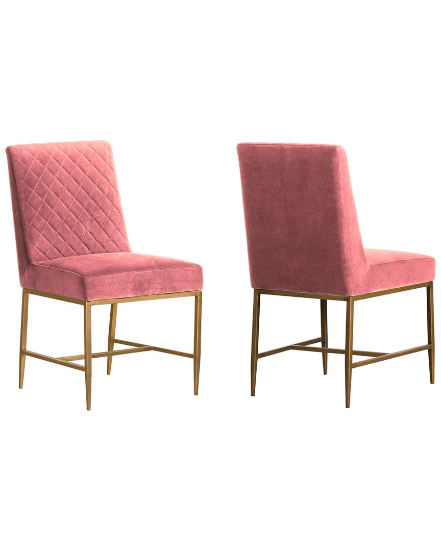 Armen Living Memphis Velvet And Antique Brass Accent Dining Chair- Set Of 2 In Pink