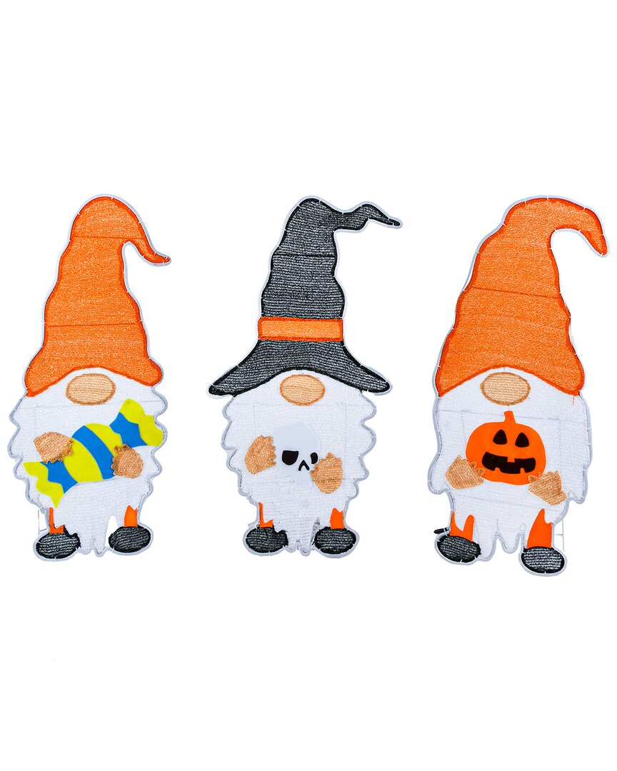 National Tree Company 30 Halloween Gnome Trio With Led Light Strips In Orange
