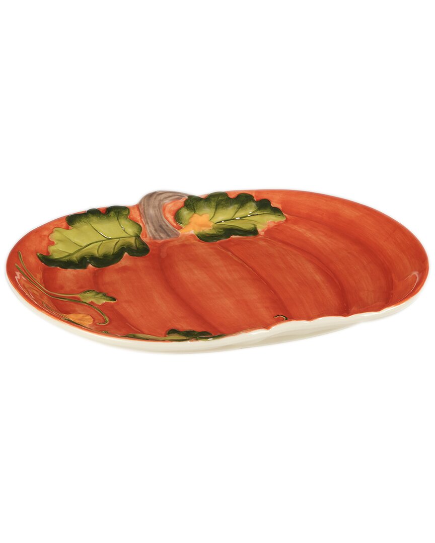 Certified International Harvest Morning Pumpkin Platter In Multi