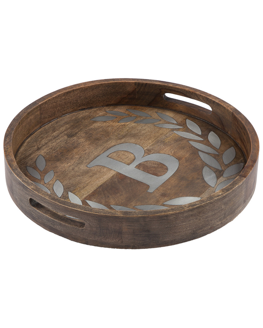 Gerson International Gg Collection Heritage Collection Mango Wood Round Tray Letter B