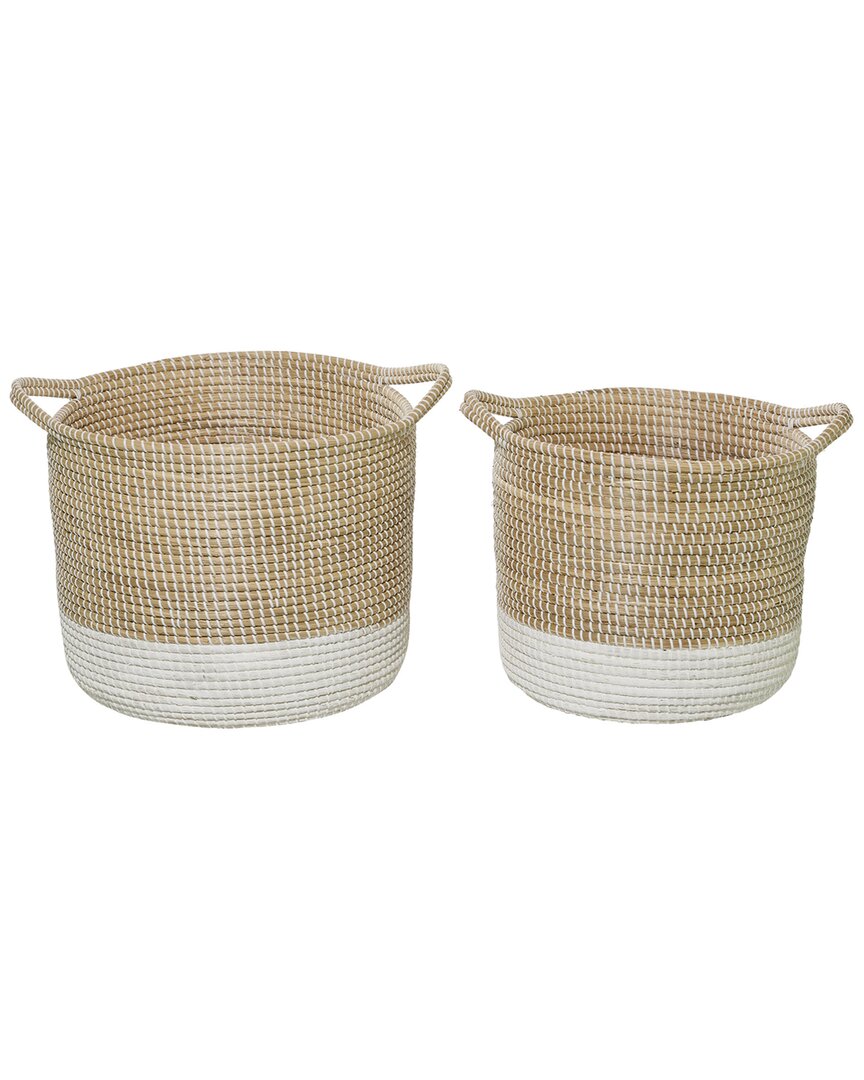 Peyton Lane Set Of 2 Contemporary Round White Seagrass Storage Basket With Handles