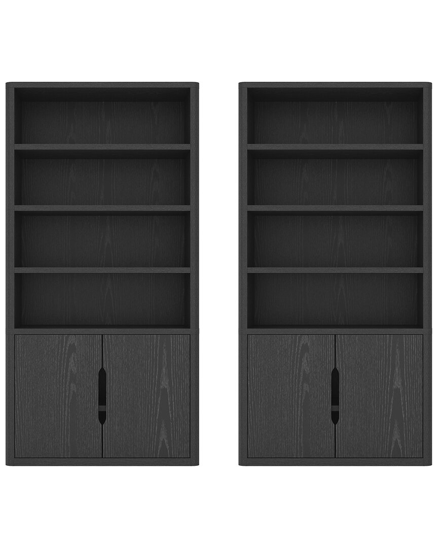Manhattan Comfort Set Of 2 Rivington Modern Bookcase Cabinets (4-shelf) In Black