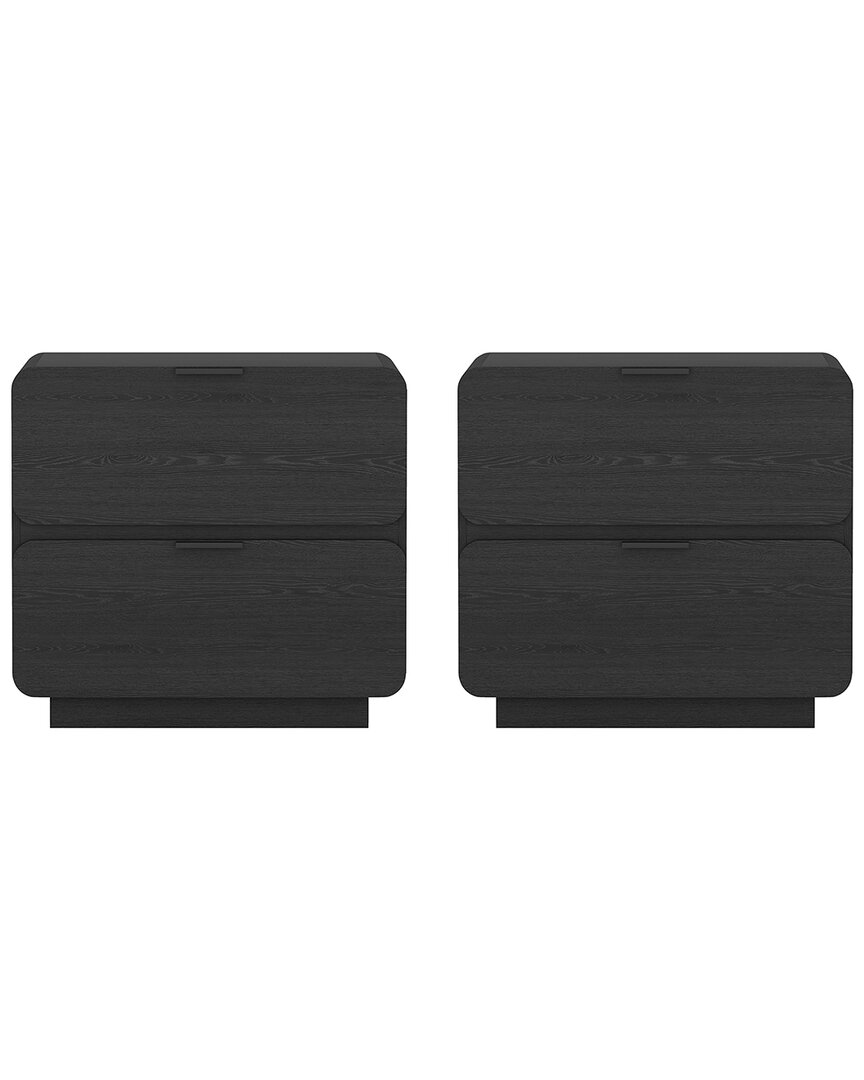 Manhattan Comfort Set Of 2 Chrystie Contemporary Modern Nightstands (2-drawer) In Black