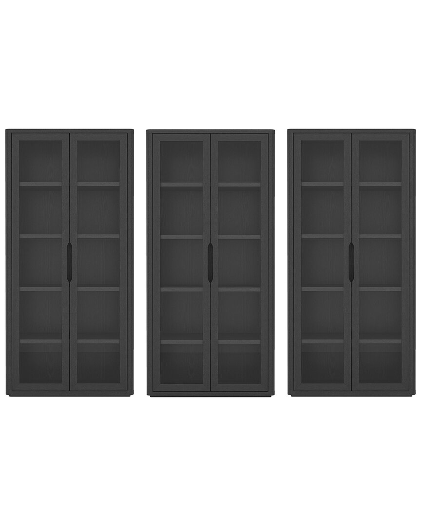 Manhattan Comfort Set Of 3 Rivington Modern Bookcase Cabinets (5-shelf) In Black