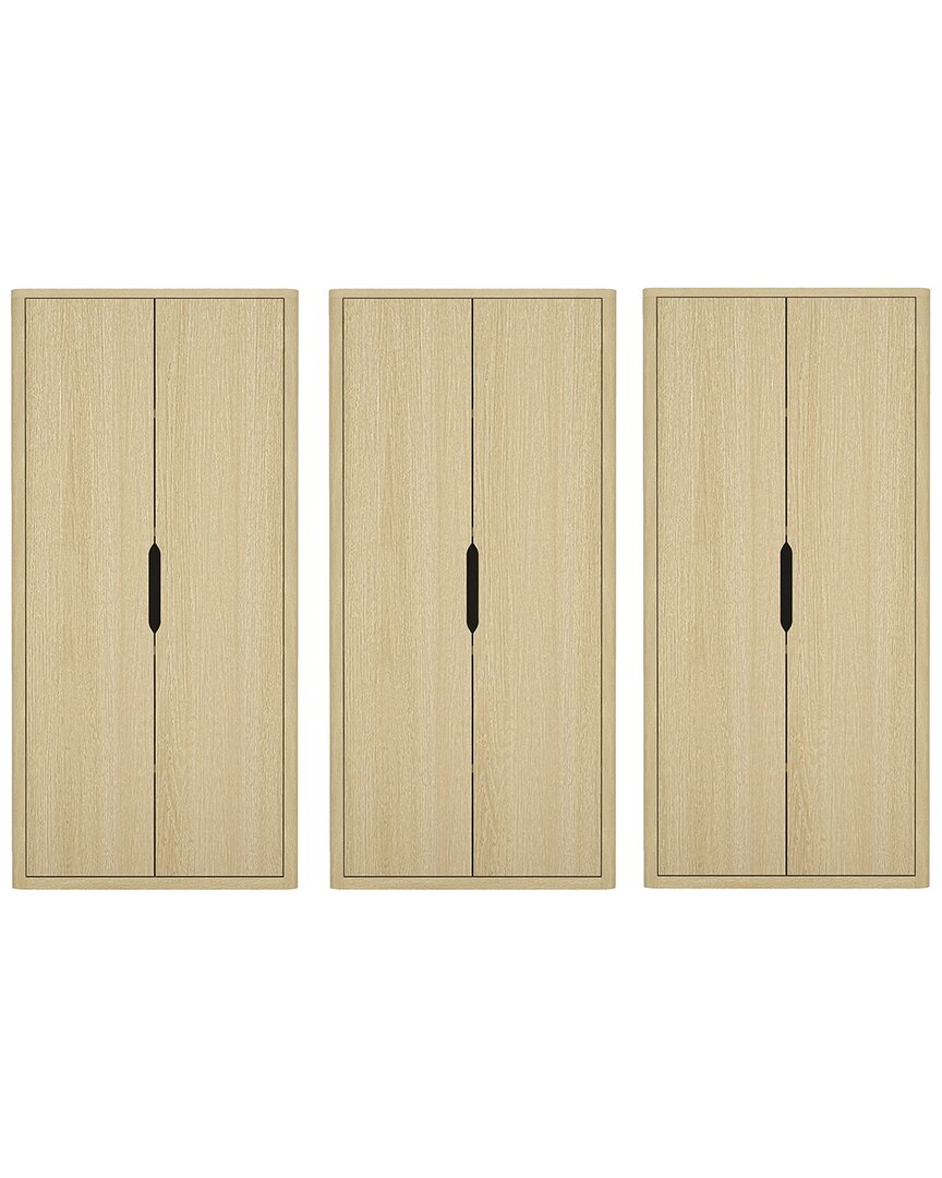 Manhattan Comfort Set Of 3 Rivington Modern Bookcase Cabinets (5-shelf) In Neutral