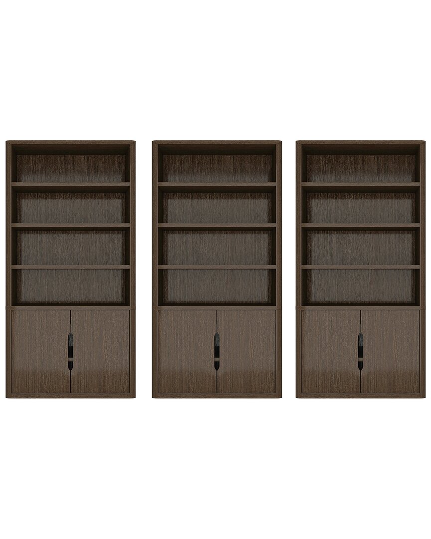 Manhattan Comfort Set Of 3 Rivington Modern Bookcase Cabinets (4-shelf) In Brown