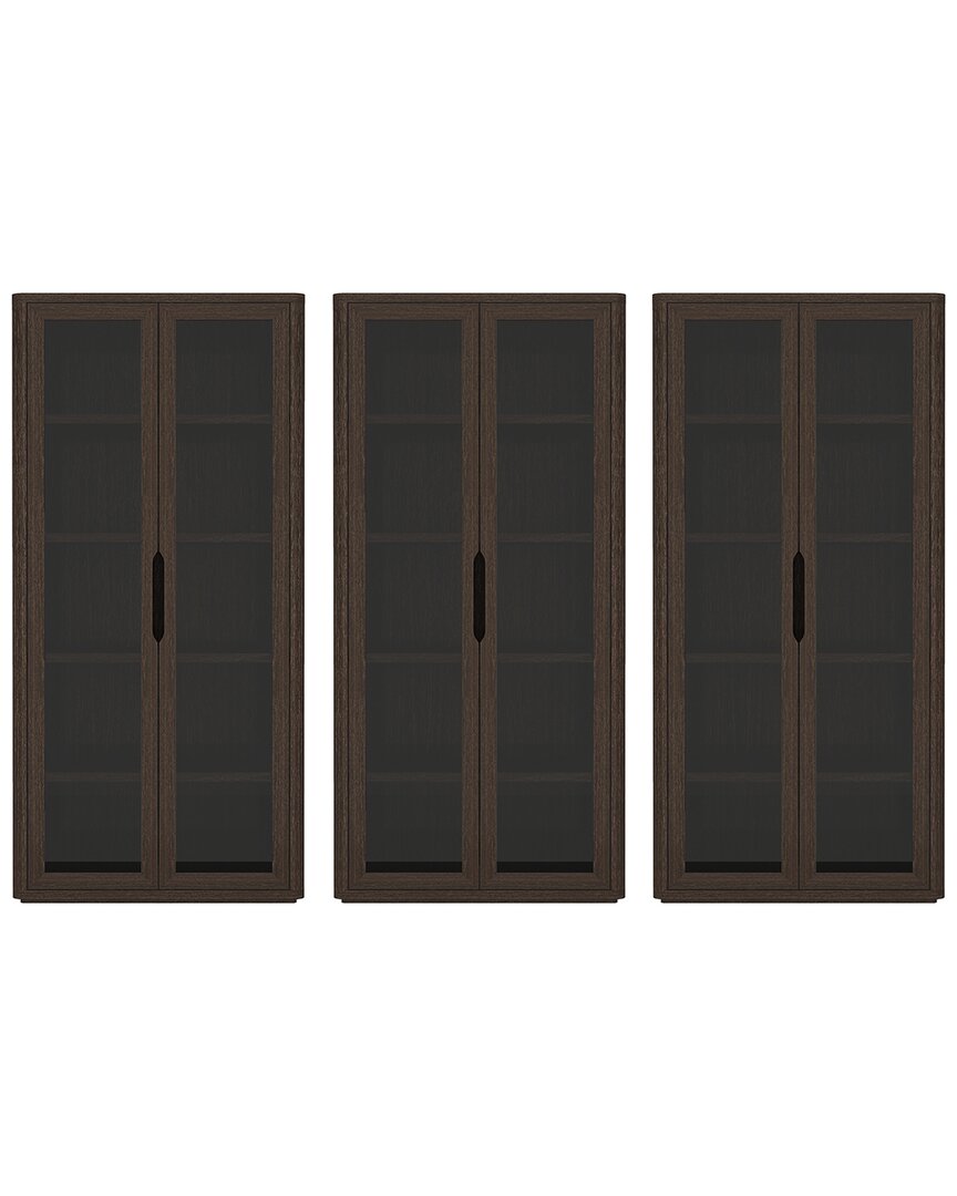 Manhattan Comfort Set Of 3 Rivington Modern Bookcase Cabinets (5-shelf) In Brown