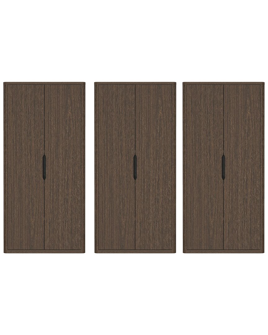Manhattan Comfort Set Of 3 Rivington Modern Bookcase Cabinets (5-shelf) In Brown