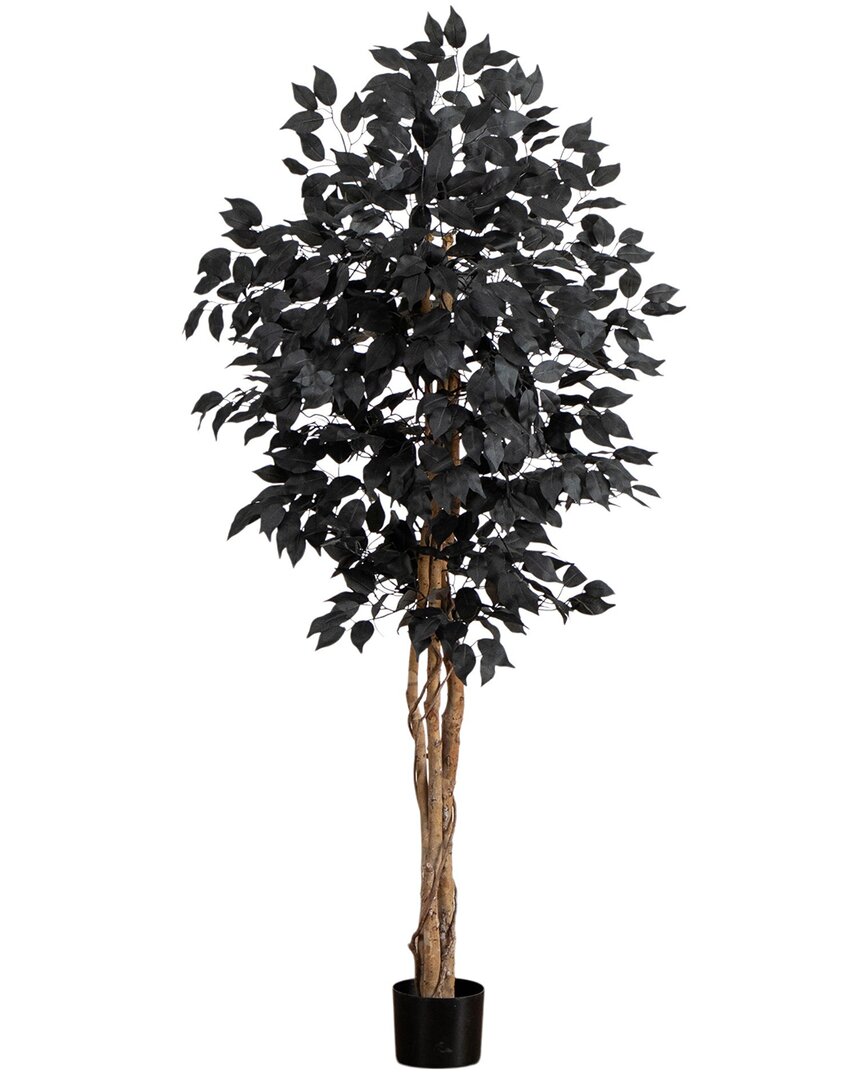Nearly Natural 5ft. Artificial Halloween Black Ficus Tree In Black
