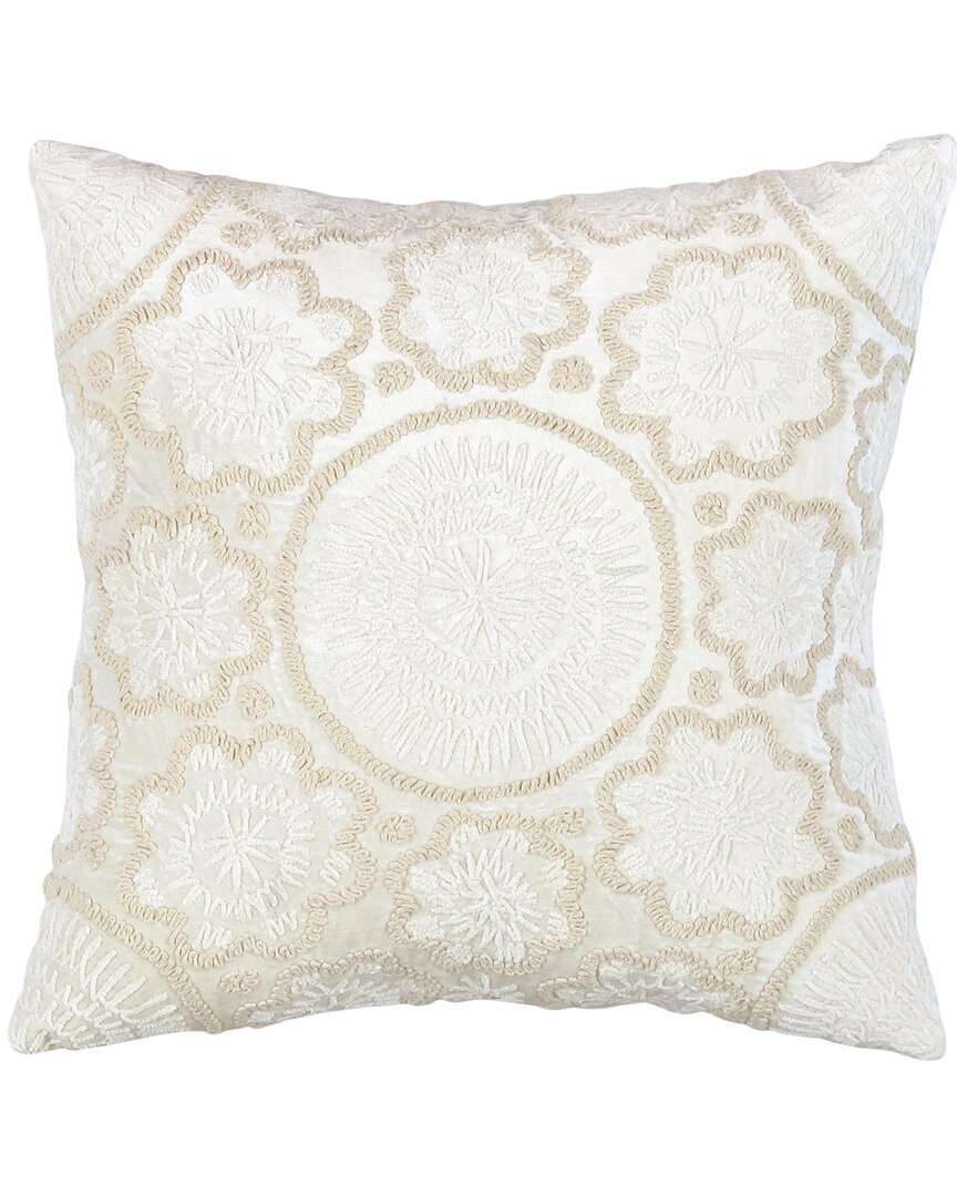 Pasargad Home Naples Embroidered Pillow In Ivory