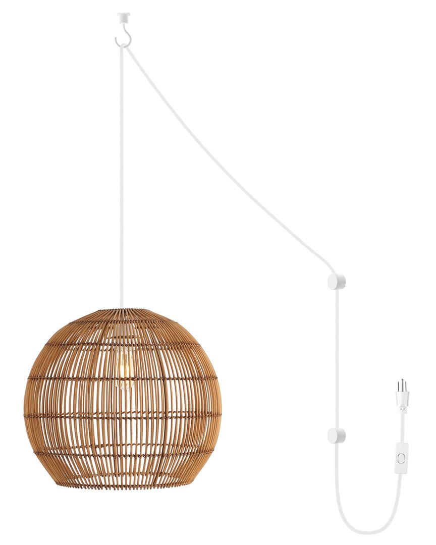 Jonathan Y Raya 19in 1-light Farmhouse Rattan 180in Cord Plug-in Or Hardwired Led Pendant In Brown