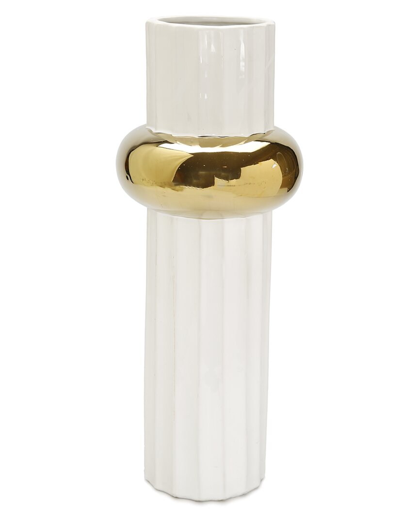 Vivience Tall Ripple Design Vase With Ring In White