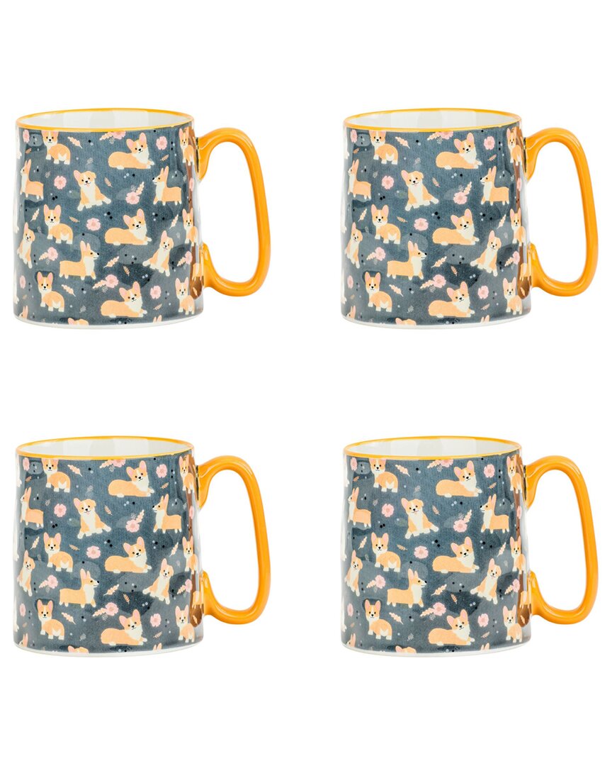10 Strawberry Street Set Of 4 Bella Mugs: Corgi Delight