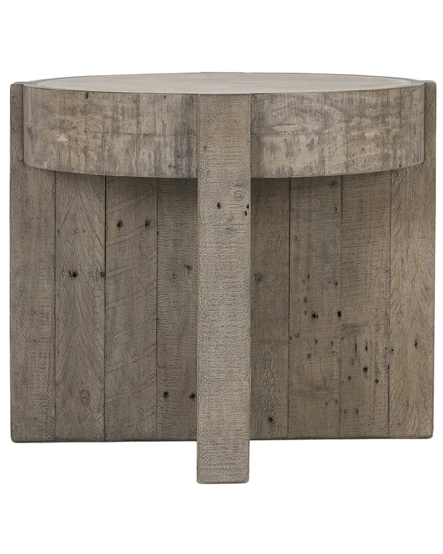 Classic Home Sonoma 26in Round Reclaimed Pine Wood End Table In Grey