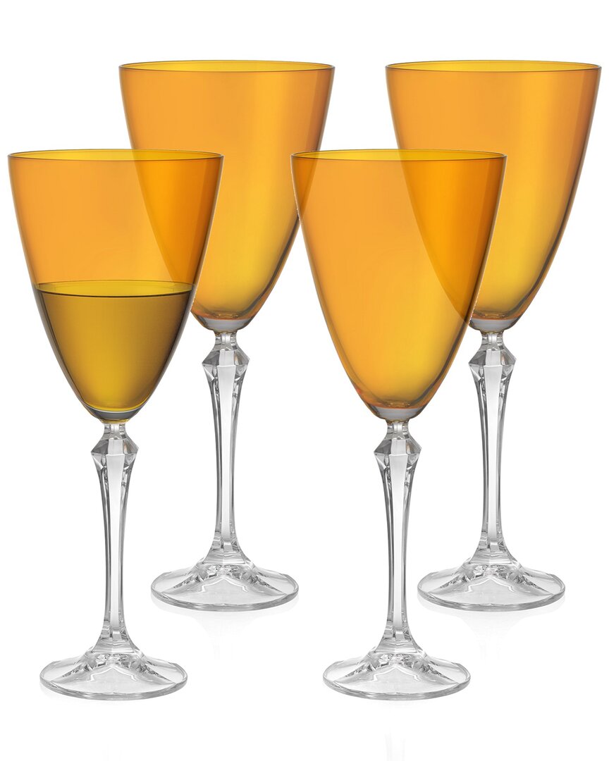 Barski Set Of 4 Vivid 9oz Wine Glasses In Yellow