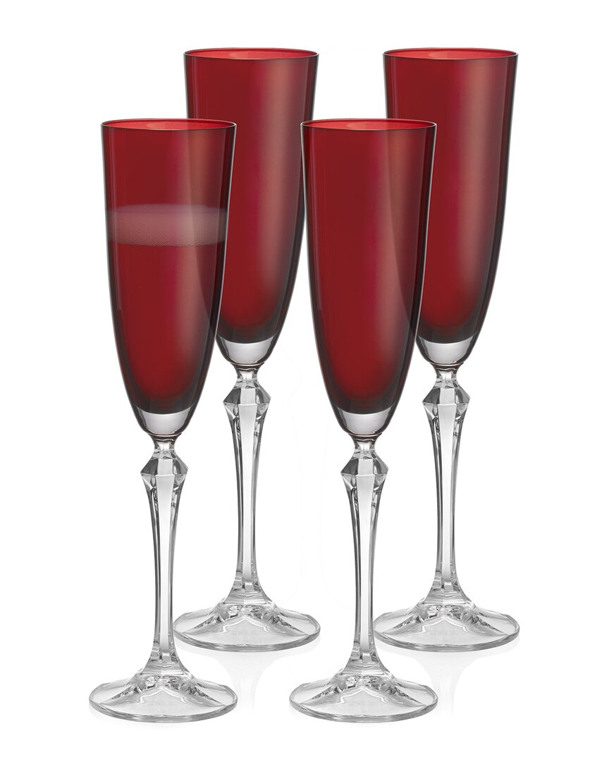 Barski Set Of 4 Vivid 7oz Champagne Flutes In Red