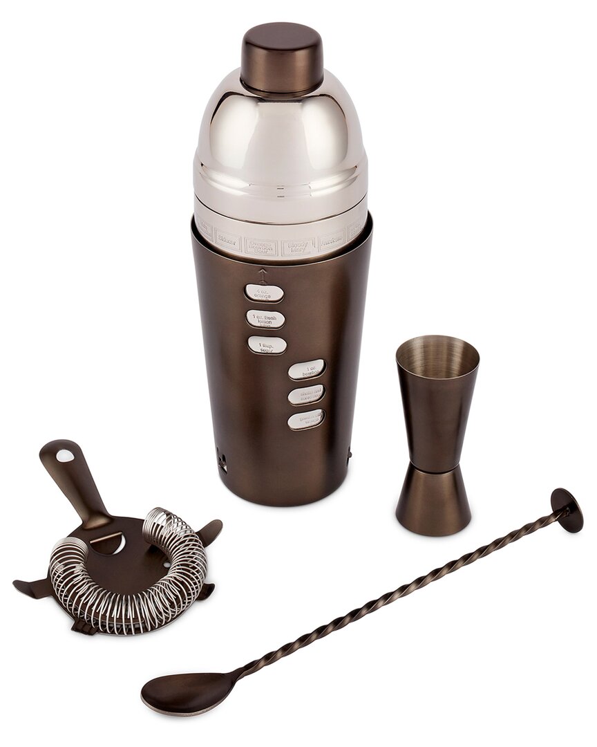 Wine Enthusiast Dial-a-recipe Cocktail Shaker & Bar Tools Set In Brown