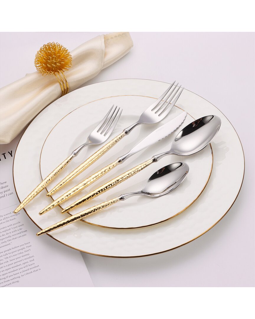 Vivience 20pc Flatware Set With Hammered Handles In Multi