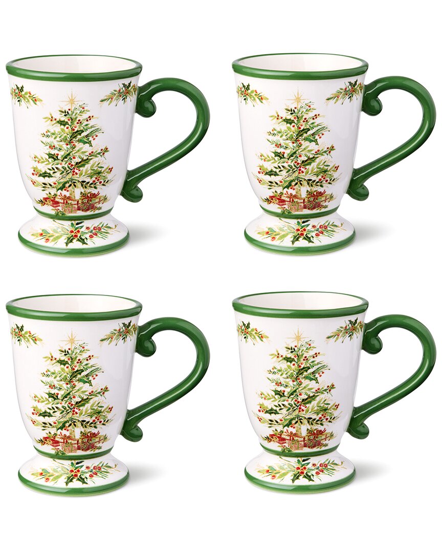 Certified International Holly Tree Set Of 4 Ceramic Mugs In Green