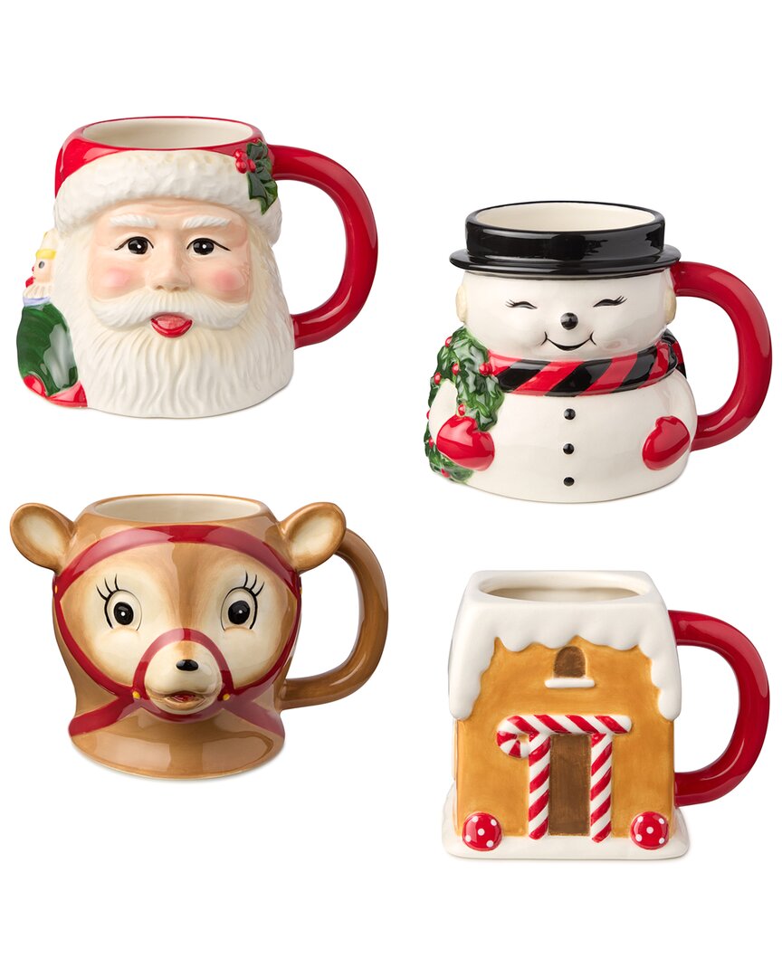 Certified International Set Of 4 Santa's Retro Christmas 3d Mugs In Multi